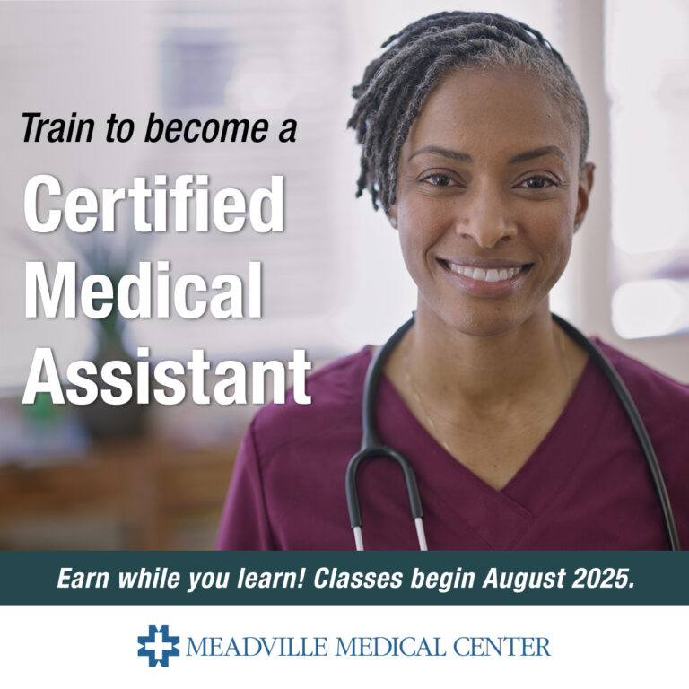 A certified medical assistant promoting training and hiring at MMC